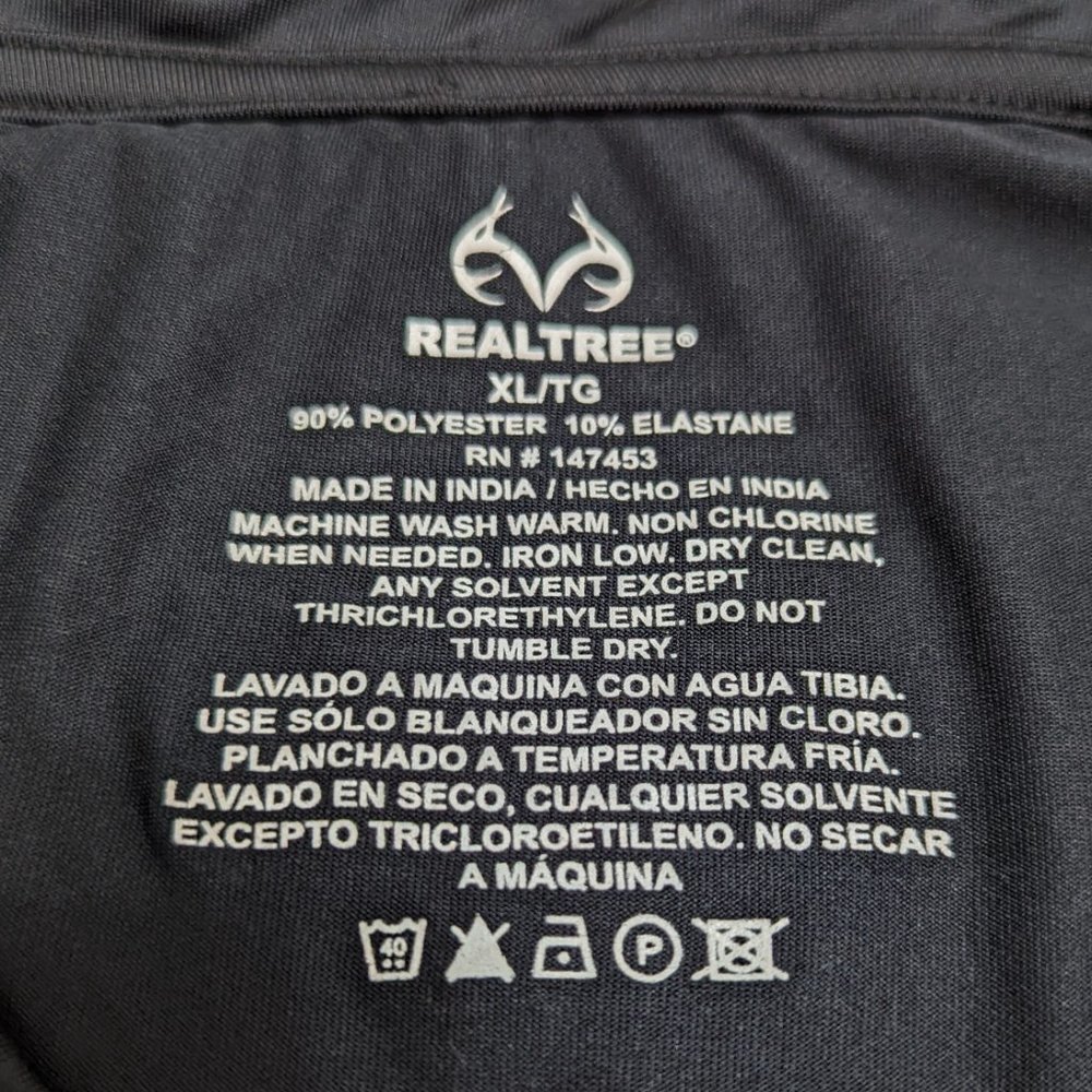 Realtree Men's Short Sleeve Polyester Elastane Base Layer XL Hunt Shirt Black - Picture 3 of 5